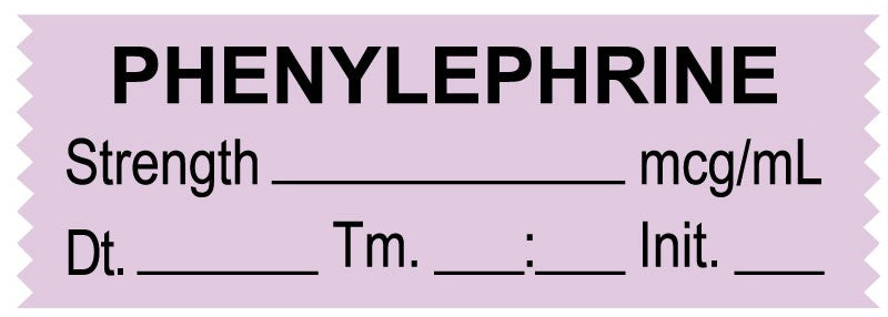 Medical Labels - Anesthesia Tape, Phenylephrine mcg/mL, Date Time Initial, 1-1/2" x 1/2"