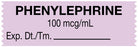 Medical Labels - Anesthesia Tape, Phenylephrine 100 mcg/mL, 1-1/2" x 1/2"