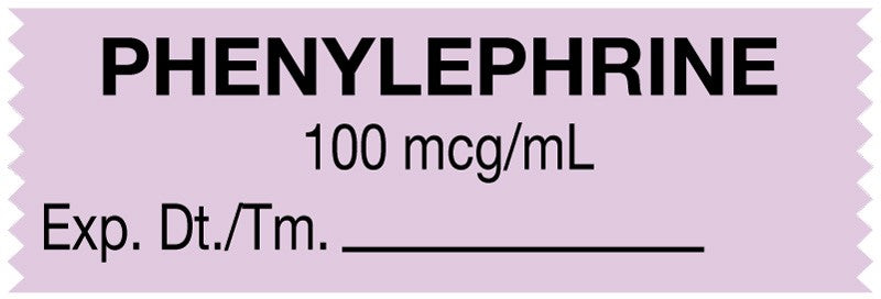 Medical Labels - Anesthesia Tape, Phenylephrine 100 mcg/mL, 1-1/2" x 1/2"