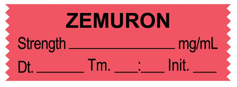 Medical Labels - Anesthesia Tape, ZEMURON mg/mL, DTI 1-1/2" x 1/2"