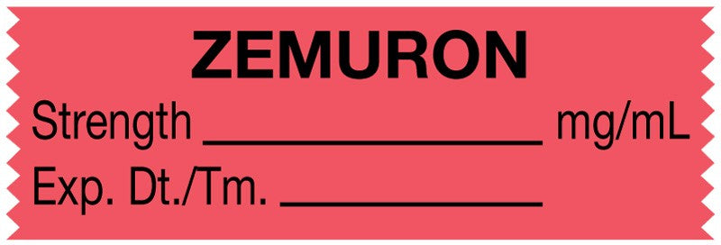 Medical Labels - Anesthesia Tape, Zemuron mg/mL, 1-1/2" x 1/2"
