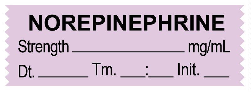 Medical Labels - Anesthesia Tape, Norepinephrine mg/mL, Date Time Initial, 1-1/2" x 1/2"
