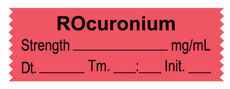 Medical Labels - Anesthesia Tape, Rocuronium mg/mL, Date Time Initial, 1-1/2" x 1/2"