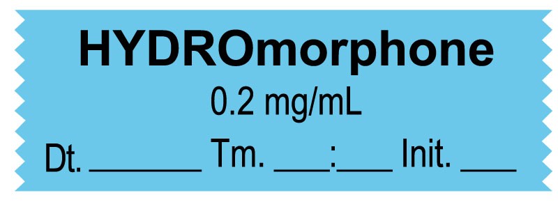 Medical Labels - Anesthesia Tape, Hydromorphone 0.2 mg/mL, Date Time Initial, 1-1/2" x 1/2"