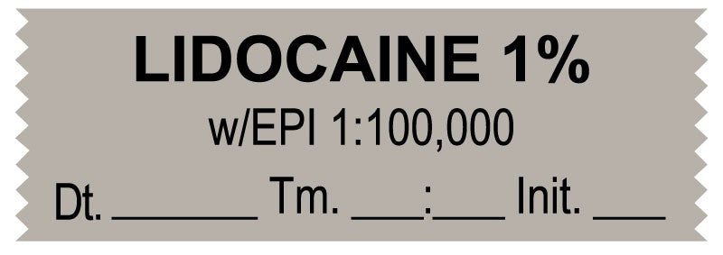 Medical Labels - Anesthesia Tape, Lidocaine 1% W/Epi, Date Time Initial, 1-1/2" x 1/2"