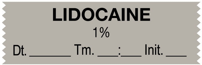 Medical Labels - Anesthesia Tape, Lidocaine 1%, Date Time Initial, 1-1/2" x 1/2"