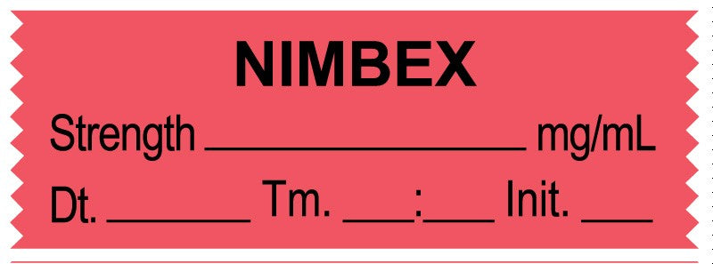 Medical Labels - Anesthesia Tape, NIMBEX mg/mL DTI 1-1/2" x 1/2"