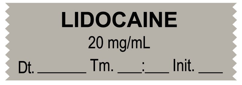 Medical Labels - Anesthesia Tape, Lidocaine 20 mg/mL, Date Time Initial, 1-1/2" x 1/2"