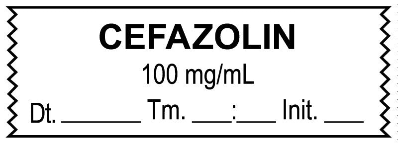 Medical Labels - Anesthesia Tape, Cefazolin 100 mg/mL, Date Time Initial, 1-1/2" x 1/2"