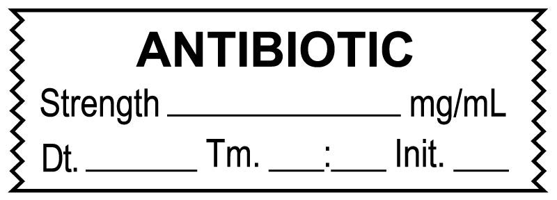 Medical Labels - Anesthesia Tape, Antibiotic mg/mL, Date Time Initial, 1-1/2" x 1/2"