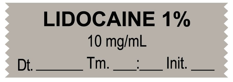 Medical Labels - Anesthesia Tape, Lidocaine 1% 10 mg/mL, Date Time Initial, 1-1/2" x 1/2"