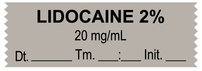 Medical Labels - Anesthesia Tape, Lidocaine 2% 20 mg/mL, Date Time Initial, 1-1/2" x 1/2"