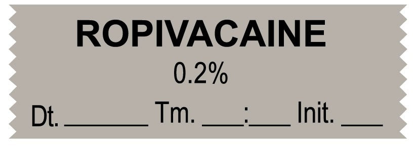 Medical Labels - Anesthesia Tape, ROPIVACAINE 0.2% DTI 1-1/2" x 1/2"