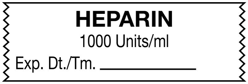Medical Labels - Anesthesia Tape, Heparin 1000 Units/mL, 1-1/2" x 1/2"