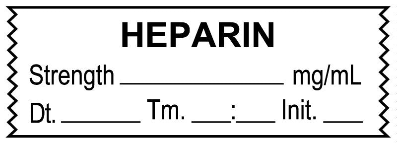 Medical Labels - Anesthesia Tape, Heparin mg/mL, Date Time Initial, 1-1/2" x 1/2"