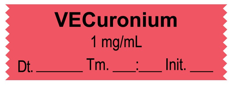 Medical Labels - Anesthesia Tape, Vecuronium 1 mg/mL, Date Time Initial, 1-1/2" x 1/2"