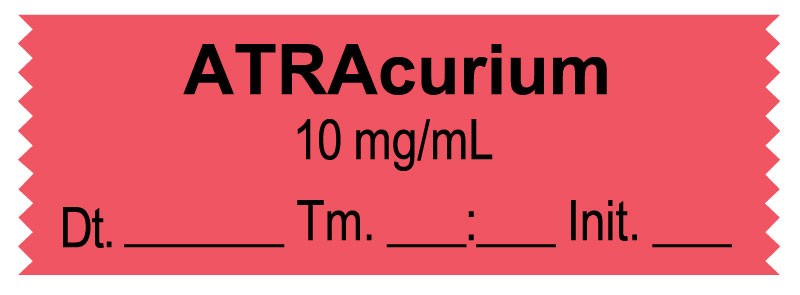 Medical Labels - Anesthesia Tape, Atracurium 10 mg/mL, Date Time Initial, 1-1/2" x 1/2"