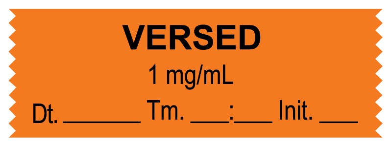 Medical Labels - Anesthesia Tape, Versed 1 mg/mL, Date Time Initial, 1-1/2" x 1/2"