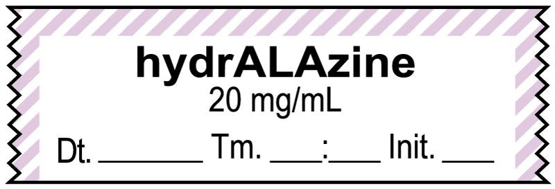 Medical Labels - Anesthesia Tape, Hydralazine 20 mg/mL, Date Time Initial, 1-1/2" x 1/2"
