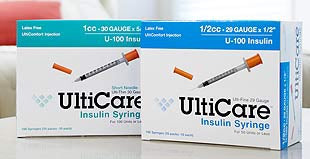 Ultimed UltiCare Insulin Syringe with Needle 0.3 mL 30 Gauge 5/16 Inch Attached Needle Without Safety - 9339