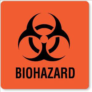 UAL - Pre-Printed Label Warning Label Fluorescent Red Paper Biohazard / Symbol Black Biohazard 6 X 6 Inch - ULPC466