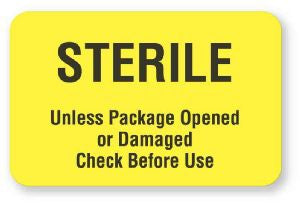United Ad Label Pre-Printed Label Advisory Label Sterile Unless Package Opened Or Damaged Check Before Use Yellow 1-1/8 X 1-3/4 Inch - ULCS652