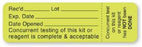 United Ad Label UAL Pre-Printed Label Communication Fill In Rec'D___Lot___Exp.Date___Date Opened___ Concurrent Testing Of This Kit Or Reagen Fluorescent Green 7/8 X 3 Inch - ULQC218