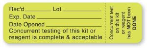 United Ad Label UAL Pre-Printed Label Communication Fill In Rec'D___Lot___Exp.Date___Date Opened___ Concurrent Testing Of This Kit Or Reagen Fluorescent Green 7/8 X 3 Inch - ULQC218