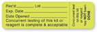 UAL - Pre-Printed Label Advisory Label Green Paper Rec'D___Lot___Exp.Date___Date Opened___ Concurrent Testing Of This Kit Or Reagen Black Quality Control Label 7/8 X 3 Inch - ULQC218
