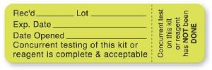 UAL - Pre-Printed Label Advisory Label Green Paper Rec'D___Lot___Exp.Date___Date Opened___ Concurrent Testing Of This Kit Or Reagen Black Quality Control Label 7/8 X 3 Inch - ULQC218