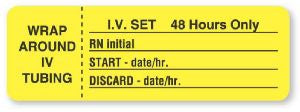 United Ad Label - Pre-Printed Label Anesthesia Label Yellow Paper IV Set - 48 Hours Only Black Syringe Label 1 X 3 Inch - ULIV405