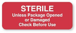 United Ad Label Pre-Printed Label Advisory Label Sterile Unless Package Opened Or Damaged Check Before Use Red 7/8 X 2-1/4 Inch - ULCS731