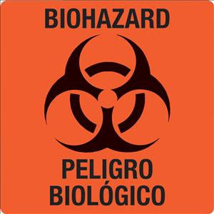 United Ad Label Pre-Printed Label Warning Label Biohazard Peligro Biologico Fluorescent Red 3 X 3 Inch - ULBH050B