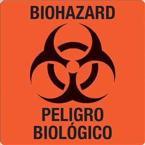 UAL - Pre-Printed Label Warning Label Fluorescent Red Paper Biohazard / Symbol Black Enligsh / Spanish 3 X 3 Inch - ULBH050B