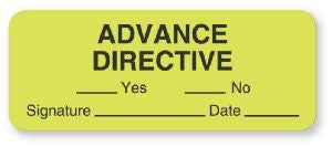 United Ad Label Pre-Printed Label Communication Fill In Advance Directive Yes No Signature Date Fluorescent Green 7/8 X 2-1/4 Inch - ULAD249