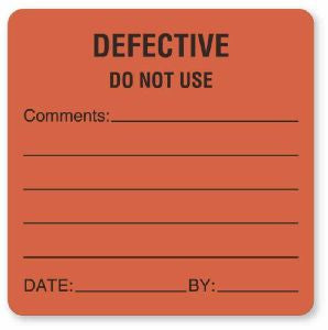 United Ad Label UAL Pre-Printed Label Advisory Label Defective Do Not Use Comments Date By Fluorescent Red 2-1/2 X 2-1/2 Inch - ULBE437