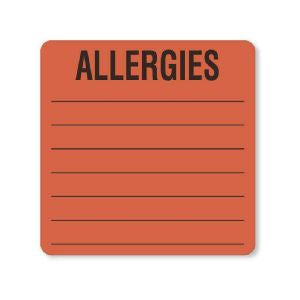 United Ad Label UAL Pre-Printed Label Allergy Alert Allergies Fluorescent Red 2-1/2 X 2-1/2 Inch - ULMR204
