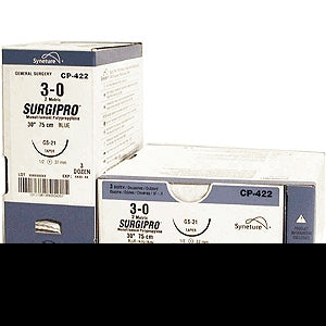 Surgipro - Suture with Needle Nonabsorbable Uncoated Blue Suture Monofilament Polypropylene Suture Size 4 - 0 30 Inch Suture 1-Needle 16 mm Length 3/8 Circle Reverse Cutting Needle - SP-631
