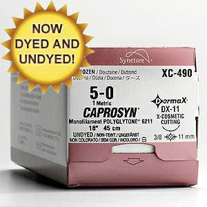 Covidien Caprosyn Suture with Needle Absorbable Uncoated Undyed Suture Monofilament Polyester Size 3-0 30 Inch Suture 1-Needle 19 mm Length 3/8 Circle Reverse Cutting Needle - SC5638G