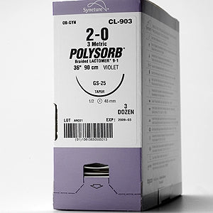 Polysorb - Suture with Needle Absorbable Coated Undyed Suture Braided Polyester Size 2 - 0 18 Inch Suture 1-Needle 22 mm Length 1/2 Circle Taper Point Needle - CL-42-MG