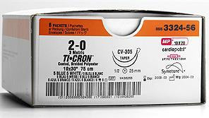 Ti•Cron - Suture with Needle Nonabsorbable Coated Blue Suture Braided Polyester Size 0 48 Inch Suture 1-Needle 23 mm Length Ski Ski Taper Point Needle - 88863017-61