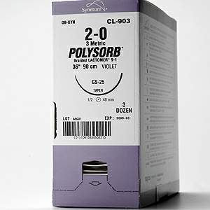 Covidien Polysorb Suture with Needle Absorbable Coated Violet Suture Braided Polyester Size 1 30 Inch Suture 1-Needle 40 mm Length 1/2 Circle Taper Point Needle - CL803