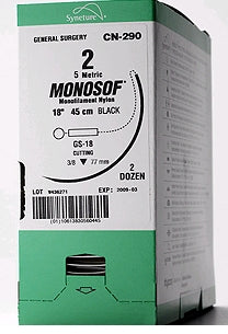 Monosof~Dermalon Suture with Needle Nonabsorbable Uncoated Black Suture Monofilament Nylon Size 2-0 30 Inch Suture 1-Needle 30 mm Length 1/2 Circle Reverse Cutting Needle