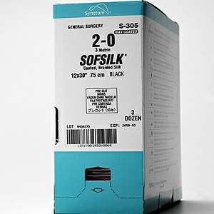 Sofsilk - Suture with Needle Nonabsorbable Coated Black Suture Braided Silk Size 4 - 0 18 Inch Suture 1-Needle 16 mm Length 3/8 Circle Reverse Cutting Needle - SS-686