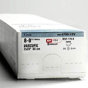 Covidien Vascufil Suture with Needle Nonabsorbable Coated Blue Suture Monofilament Polybutester Size 2-0 36 Inch Suture Double-Armed 26 mm Length 1/2 Circle Taper Point Needle - 8886475051V