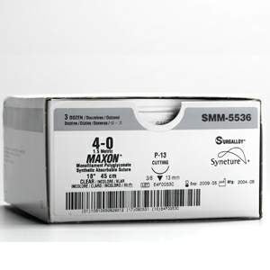 Covidien Maxon Suture with Needle Absorbable Uncoated Clear Suture Monofilament Polyglyconate Size 5-0 18 Inch Suture 1-Needle 16 mm Length 3/8 Circle Reverse Cutting Needle - SMM5221