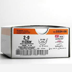 Ti•Cron - Suture with Needle Nonabsorbable Coated Blue Suture Braided Polyester Size 2 - 0 30 Inch Suture 1-Needle 60 mm Length Straight Conventional Cutting Needle - 88863062-51