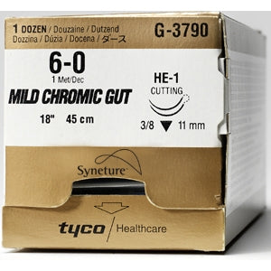 Covidien Suture with Needle Absorbable Uncoated Undyed Suture Mild Chromic Gut Size 6-0 18 Inch Suture Double-Armed 7 mm Length 1/2 Circle Reverse Cutting Needle - G3756K