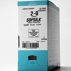 Sofsilk - Suture with Needle Nonabsorbable Coated White Suture Braided Silk Size 4 - 0 18 Inch Suture Double-Armed 8 mm Length 1/4 Circle Spatula Needle - S-2782K