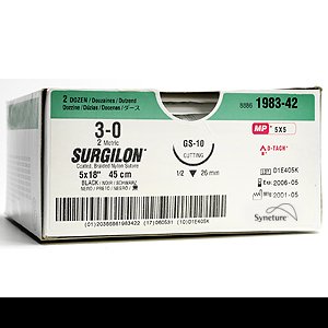 Covidien Surgilon Suture with Needle Nonabsorbable Coated Black Suture Braided Nylon Size 4-0 18 Inch Suture 1-Needle 16 mm Length 3/8 Circle Reverse Cutting Needle - 8886198133